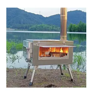 Rauchfreie Holzkohle Kochen tragbare Outdoor-Heizung Camping Holz Sauna ofen Angeln Kohle ofen mit langem Rohr für Zelt