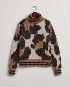 Custom Winter Fluffy Knit Sweater Long Jacquard Sleeve Leopard <b>Men's</b> <b>Turtleneck</b> Sweater - Product Image 5