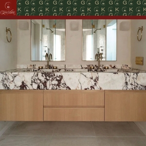 GOLDKING Mueble de Baño Moderno de Lujo con Encimera Doble de Mármol Calacatta Viola, Base Blanca con Vetas Marrón Púrpura, Tallado CNC - Product Image 2