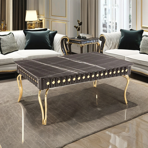 Mesa de Centro Moderna de Imitación Mármol con Estructura Metálica, Diseño Antiguo, Mueble Duradero para Sala de Estar, Decoración del Hogar - Product Image 1