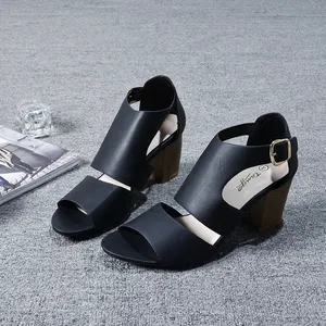 2020 Musim Panas Wanita Blok Bertumit Sandal dengan Bermotif Block Di Mustard Hitam Terbaru Fashion Anak Perempuan Sandal Hak Tinggi