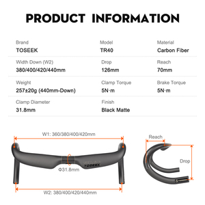 Guidon <span class=keywords><strong>de</strong></span> vélo <span class=keywords><strong>de</strong></span> route en fibre <span class=keywords><strong>de</strong></span> carbone TOSEEK, diamètre <span class=keywords><strong>de</strong></span> fixation 31,8 mm, déport 126 mm, portée 70 mm, poids 257 g, <span class=keywords><strong>Recrutement</strong></span> d'agents mondiaux, OEM - Product Image 3