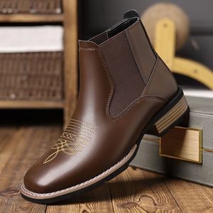 Unisex Cowboy Boots Comfortable Pull on Zipper Chunky <b>Heel</b> Pointed Toe Western Cowboy <b>Men</b> Boots Party Wearing Ankle Boots - Product Image 3