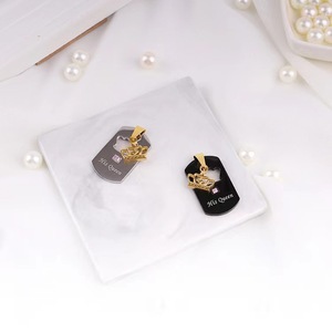 Collier en acier inoxydable titane plaqué or 18 carats Couronne «Sa reine son roi» Cadeau romantique de la Saint-Valentin pour les amoureux Zircon - Product Image 5