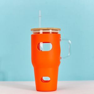 Gobelet en verre de 32 oz avec poignée et manchon en silicone pour les chauffeurs de VTC - Product Image 4