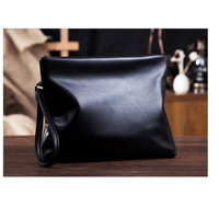Tas Tangan Pria Kulit PU Hitam Kapasitas Besar Tahan Air, Dompet Kunci, Dompet Koin Harga Terjangkau, Tempat Kartu Identitas, Bahan Poliester Panjang