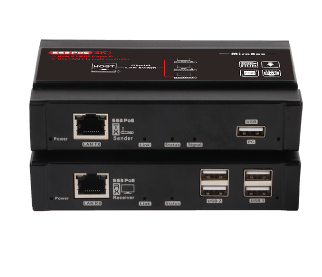HDMI KVM Extender 4K@30Hz Over TCP IP Support Gigabit PoE Network Switch with EDID and 4 Port USB 2.0 Hub