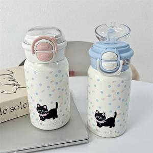 Happy Cat 316 Stainless Steel Insulated Water Bottle <b>Large</b> Capacity Travel Vacuum <b>Flask</b> With Black Cat Design - Product Image 2