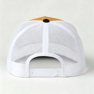 Custom 5 Panel <b>Flat</b> Brim Trucker <b>Hat</b> With Rope Two Tone Color Block Embroidered Logo Snapback Vintage Outdoor Mesh Baseball Cap - Product Image 4