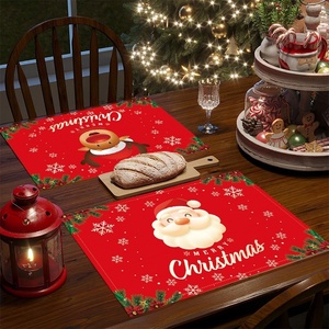 Nieuwe kersttafelmatset met kerstmanprint, linnen tafelkleed, anti-vlek, warmte-isolerend, decoratie voor de eettafel - Product Image 4