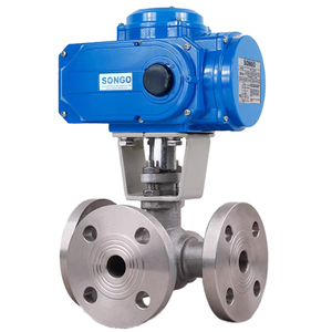 Electric Actuated DC24V On-off 4-20mA RS485 Regulation Type T Port Stainless Steel 304 PN16 3 Way Flange <strong>Ball</strong> <strong>Valve</strong> - Product Image 1