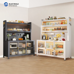 <span class=keywords><strong>Four</strong></span> à <span class=keywords><strong>micro</strong></span>-ondes personnalisé anti-poussière en acier étagère d'armoires de cuisine buffet blanc armoires d'organisation de stockage de cuisine domestique - Product Image 4