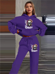 Ensemble de survêtement 2 pièces floral tête de mort, sweat à capuche et pantalon de jogging, imprimé lettres gothiques, tenue décontractée streetwear assortie - Product Image 3