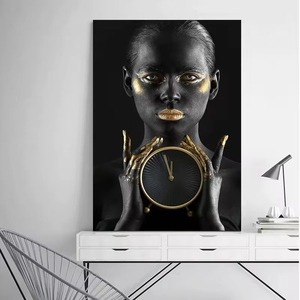 Horloge murale personnalisée chaude femmes africaines noires affiche abstraite impression maison luxe peinture murale décorative - Product Image 3