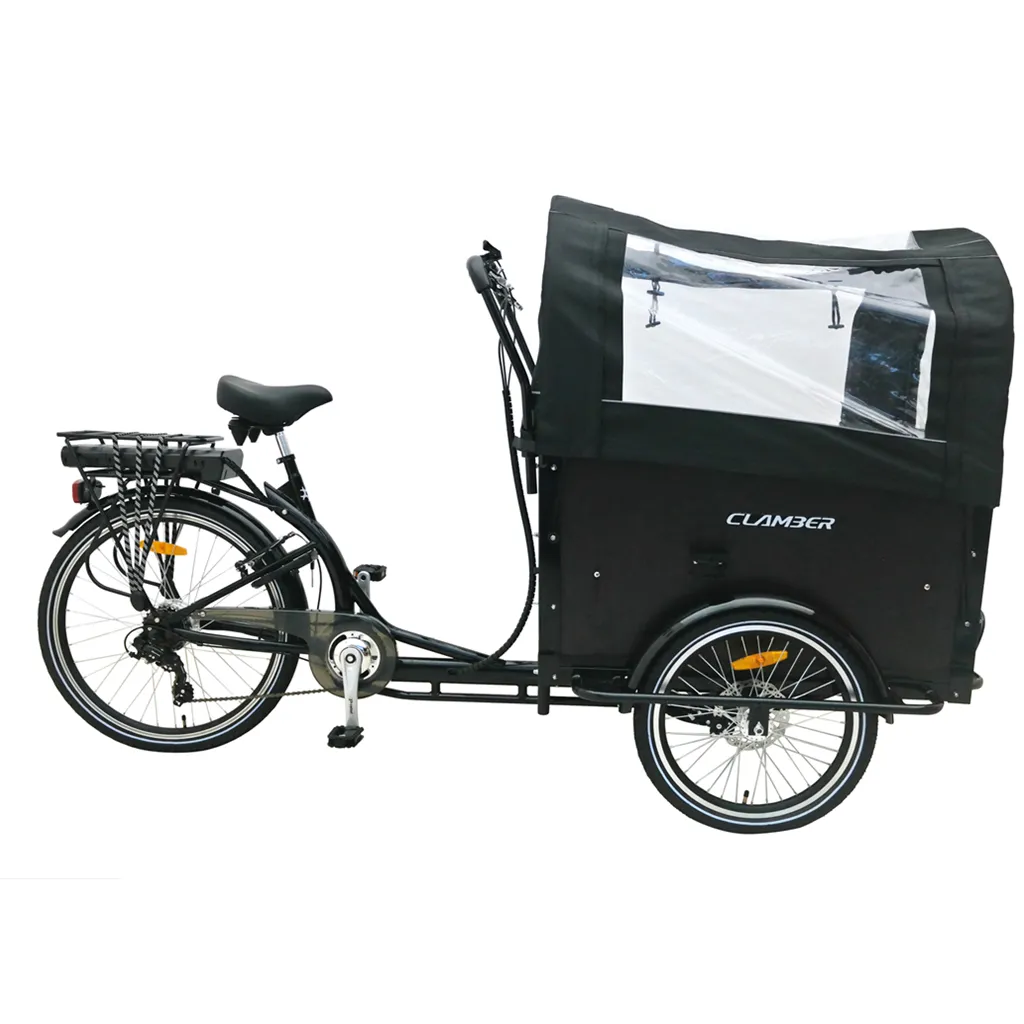 חשמלי 3 גלגל משפחה הולנדי/אירופה מחסן המניה מהיר מטען משלוח אופני אופניים עם מול עץ תיבת נשיאה ילדים ילדים