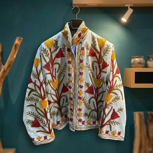 Wholesale Grey <b>Velvet</b> Suzani Embroidered Bomber <b>Jacket</b> Handmade Floral Winter Boho <b>Women</b> Outerwear Artisanal Vintage Breathable - Product Image 4