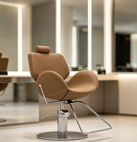 Fauteuil de Barbier Ergonomique Hydraulique Pivotant et Inclinable Beige Minimaliste Moderne pour Salon de Coiffure et Esthétique