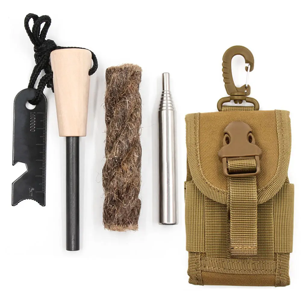 Bushcraft Tự Nhiên Tinder Lửa Starter Rod Đay Rope Wax Survival Đa Công Cụ Cắm Trại Ba Lô Chống Thấm Nước Đi Bộ Đường Dài Bánh Răng Kit