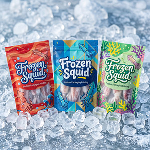 Bolsas de Embalaje Personalizadas para Almacenamiento de Mariscos Congelados, con Cierre de Tres Lados, Impresas y Reciclables, para Calamares y Camarones - Product Image 1