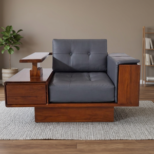 Luxury Midcentury Teak Wood <b>Armchair</b> with Storage Side Table and Sofa for Apartment Living Room Hotel Furniture - Product Image 2