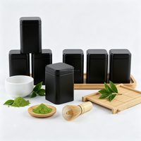 Boîte en fer blanc carrée vide de qualité alimentaire avec couvercle en fer blanc, pour poudre de matcha et café, conteneur de rangement de cuisine en métal à double couvercle, argent/noir/blanc