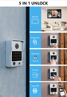 Vidéophone WiFi 4 fils 1080P avec vision nocturne IR, accès par carte RFID, déverrouillage à distance via l'application Tuya, écran tactile 7 pouces, IP65