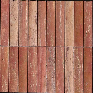 3डी ग्रूव लंबी पट्टी मोज़ेक लाल ट्रैवर्टीन संगमरमर की दीवार सजावट बाथरूम रसोई बैकपैनल टाइल त्रि आयामी पत्थर मोज़ेक