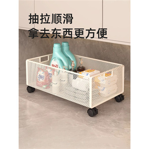 Panier de rangement rectangulaire pour salle de bain Lida 60x70cm avec roulettes, organisateur autoportant durable sous l'évier - Product Image 1