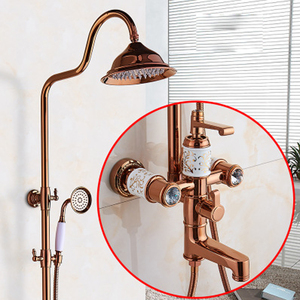 Ensemble de <span class=keywords><strong>douche</strong></span> de luxe Antique or Rose 3 fonctions en laiton fixation de bain et <span class=keywords><strong>douche</strong></span> ensemble de robinets rétro mélangeur d'eau - Product Image 1