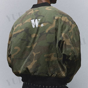 Custom Vintage Washed Camouflage Puffer <strong>Jacket</strong> Zipper Stand Collar Sun Faded Cotton Twill Crop Reversible Padded Bomber <strong>Jacket</strong> - Product Image 4