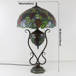 LongHuiJing 16" Tiffany Grape Stained Glass <b>Table</b> <b>Lamp</b> Artistic Colored <b>Base</b> Desk Light for Bedroom Office Nightstand - Product Image 3