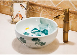 Chine décoration céramique peinture Art Lotus salle de bain navire éviers évier rond en porcelaine avec comptoir était bassin lavabos - Product Image 6