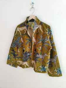 Veste bomber en velours bohème à imprimé jungle verte, réversible, écologique, respirante, hiver - Product Image 6