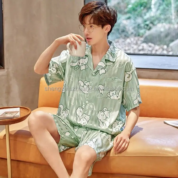 Pajamas men's summer silk feel short-sleeved shorts home service men's thin casual home service suits