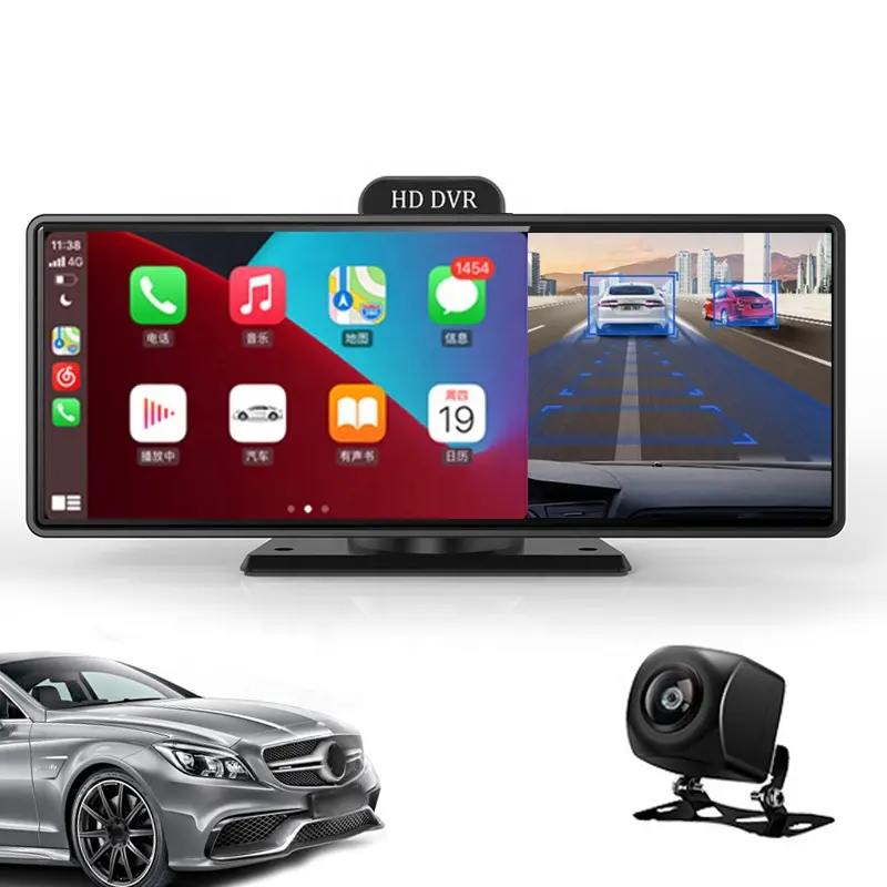 Cam Dashcam ADAS شاشة تعمل باللمس X01 كاميرا تسجيل فيديو أمامية 4K كاميرا لوحة عدادات بعدسات مزدوجة مع مشغل سيارة لآبل