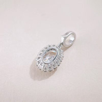 Collana con Pendente in Oro Bianco 18K con Diamante Ovale Coltivato in Laboratorio, Halo a Stella Brillante, Catene e Ciondoli alla Moda per Donna