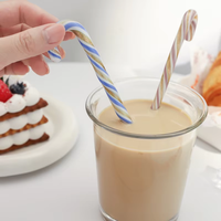 Série de Noël créative : Agitateur en verre rayé coloré, mignon, à long manche, pour jus et café