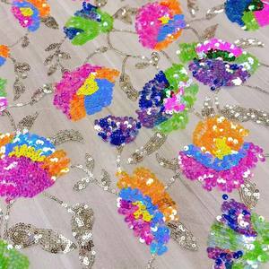 Estágio Traje Decorativo 3mm + 5mm Lantejoulas Tecido Fashion Show Vestido de Casamento Colorido Mix Lantejoulas Flor Malha Guarnição Bordados Laço - Product Image 5