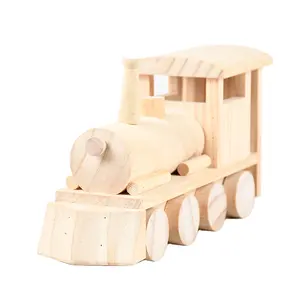 Conjunto de trem de brinquedo de madeira inacabado