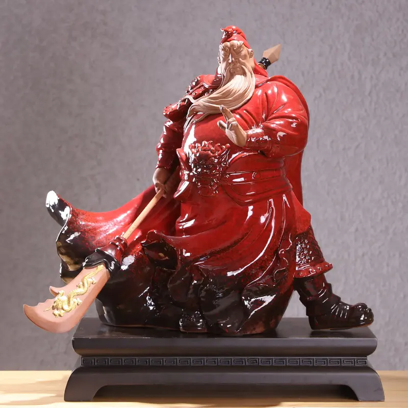 Dehua fabrika toptan kırmızı renk lüks porselen Patung Guan Yu seramik Guan Yu heykeli
