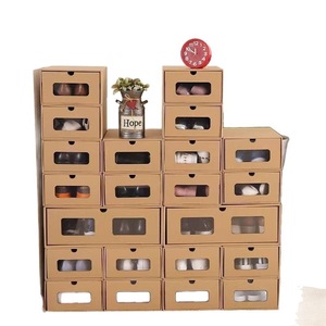 Boîte à chaussures de type tiroir en papier kraft, organisateur de rangement rectangulaire, protection anti-chaussures, utilisation à domicile ou en dortoir, fenêtre transparente - Product Image 5