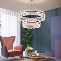 Lustre de salon de luxe doré, design post-moderne minimaliste, éclairage en cristal haut de gamme élégant pour villa et chambre à coucher