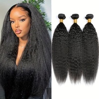 Cheveux Humains Naturels Bruts, Tissage Yaki Léger, Paquets Raides Crépus en Gros avec Frontal et Closure en Dentelle HD Transparente
