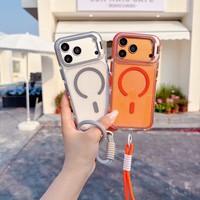 Coque arrière transparente de protection avec côtés en TPE pour iPhone 17 16 15 14 13 12 Pro Max, support de cadre d'appareil photo et cordon