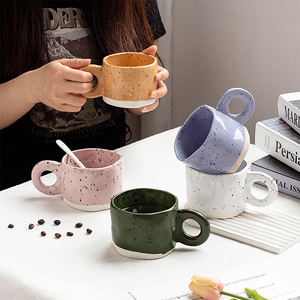Künstlerische einzigartige Keramik ungleich mäßig gesprenkelte Tasse Hand bemalte Kaffeetasse mit Flecken Nordic Style Kaffeetasse Milch becher - Product Image 1