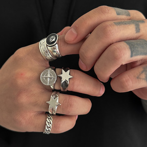 6Pcs/Set Punk Five-pointed Stars <strong>Rings</strong> for Men Hip-Hop Billiards Number Black <strong>8</strong> <strong>Ball</strong> Adjustable Open <strong>Ring</strong> Set Male Party Jewelry - Product Image 3