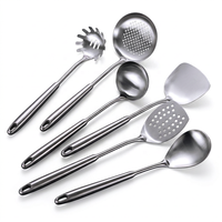 Ensemble d'ustensiles de cuisine en acier inoxydable 304, 6 pièces, kit d'outils de cuisson, spatule, louche, écumoire, cuillère à pâtes, cuillère ajourée