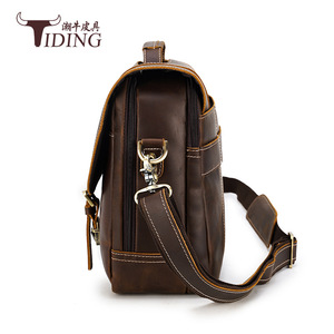 Tiding Retro Crazy Horse <b>Leather</b> <b>Briefcase</b> 16 Inch Men's Business Messenger Bag Dark Brown Durable Large Capacity - Product Image 2