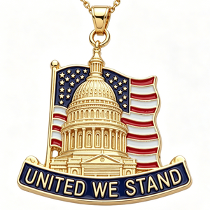 Épinglette en alliage de zinc plaqué or « United We Stand » avec motif Capitol et drapeau, émail dur, souvenir patriotique - Product Image 6
