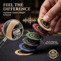 Ensemble de 300 jetons de poker OEM ODM, 14g, en argile composite, avec étui et dénominations |   2 à 8 joueurs avec des valeurs numérotées 1/5/25/100/500, 2 jeux de cartes